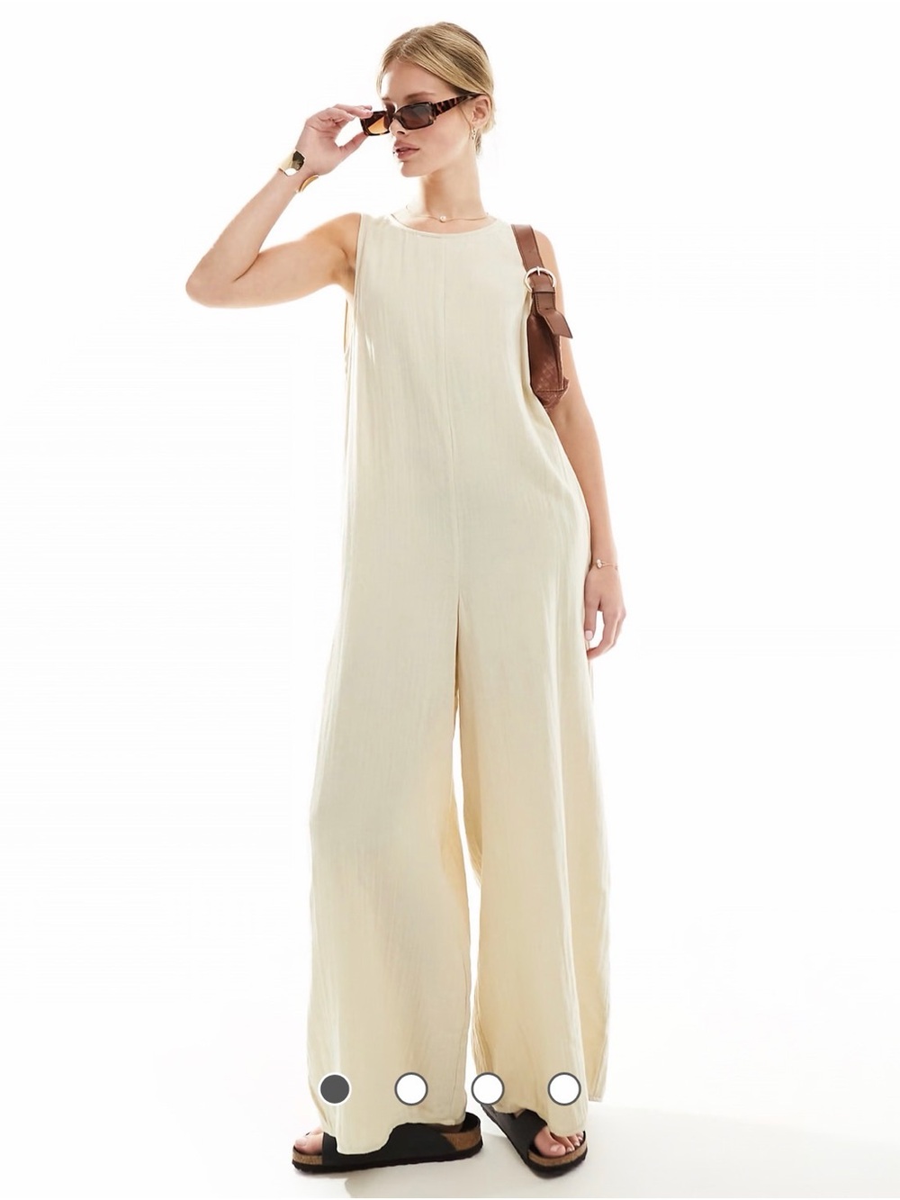 ASOS DESIGN crew neck culotte romper jumpsuit in stone